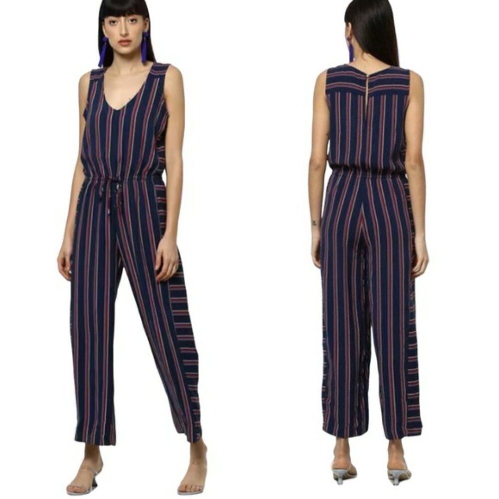Tommy Hilfiger Blue Red Striped Romper Jumpsuit Sleeveless Drawstring Size 12